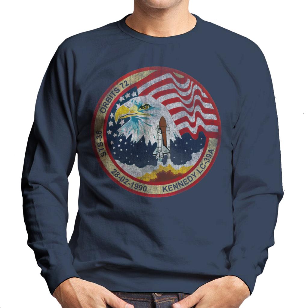 NASA STS 36 Atlantis Mission Badge Distressed Men's Sweatshirt-ALL + EVERY