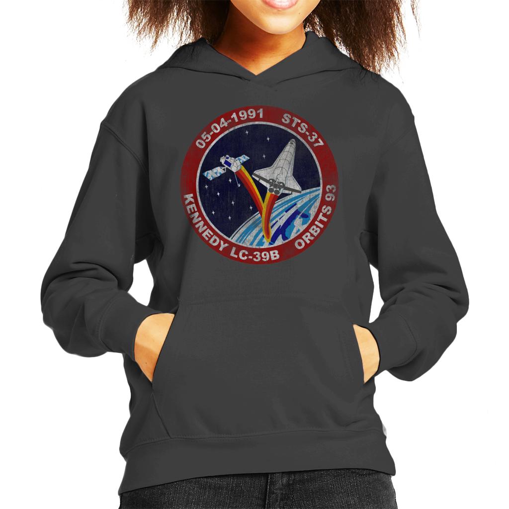 NASA STS 37 Atlantis Mission Badge Distressed Kids Hooded Sweatshirt-ALL + EVERY