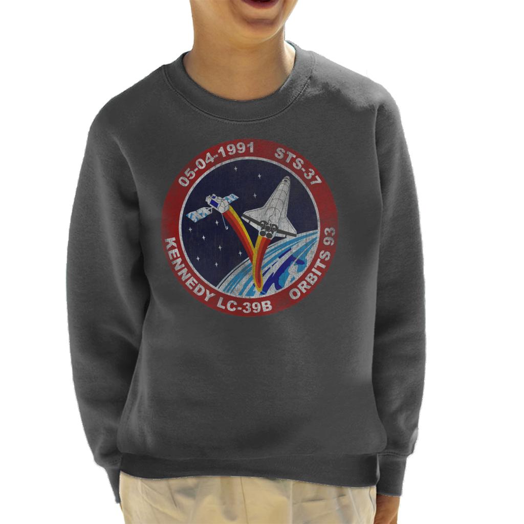 NASA STS 37 Atlantis Mission Badge Distressed Kids Sweatshirt-ALL + EVERY