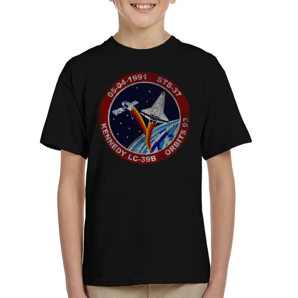 NASA STS 37 Atlantis Mission Badge Distressed Kids T-Shirt-ALL + EVERY