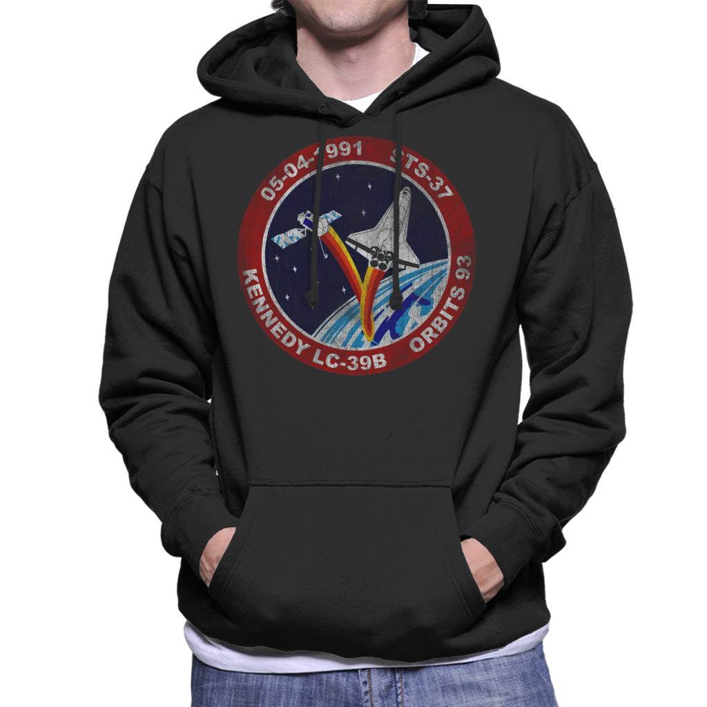 NASA STS 37 Atlantis Mission Badge Distressed Men's Hooded Sweatshirt-ALL + EVERY