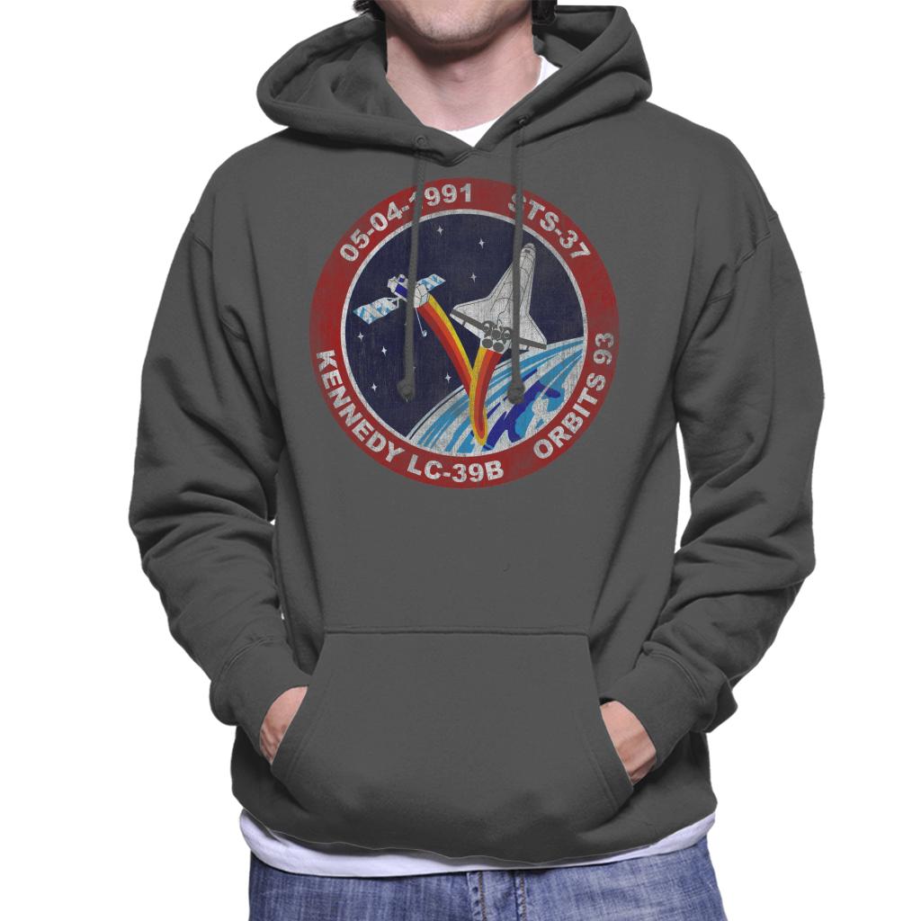 NASA STS 37 Atlantis Mission Badge Distressed Men's Hooded Sweatshirt-ALL + EVERY