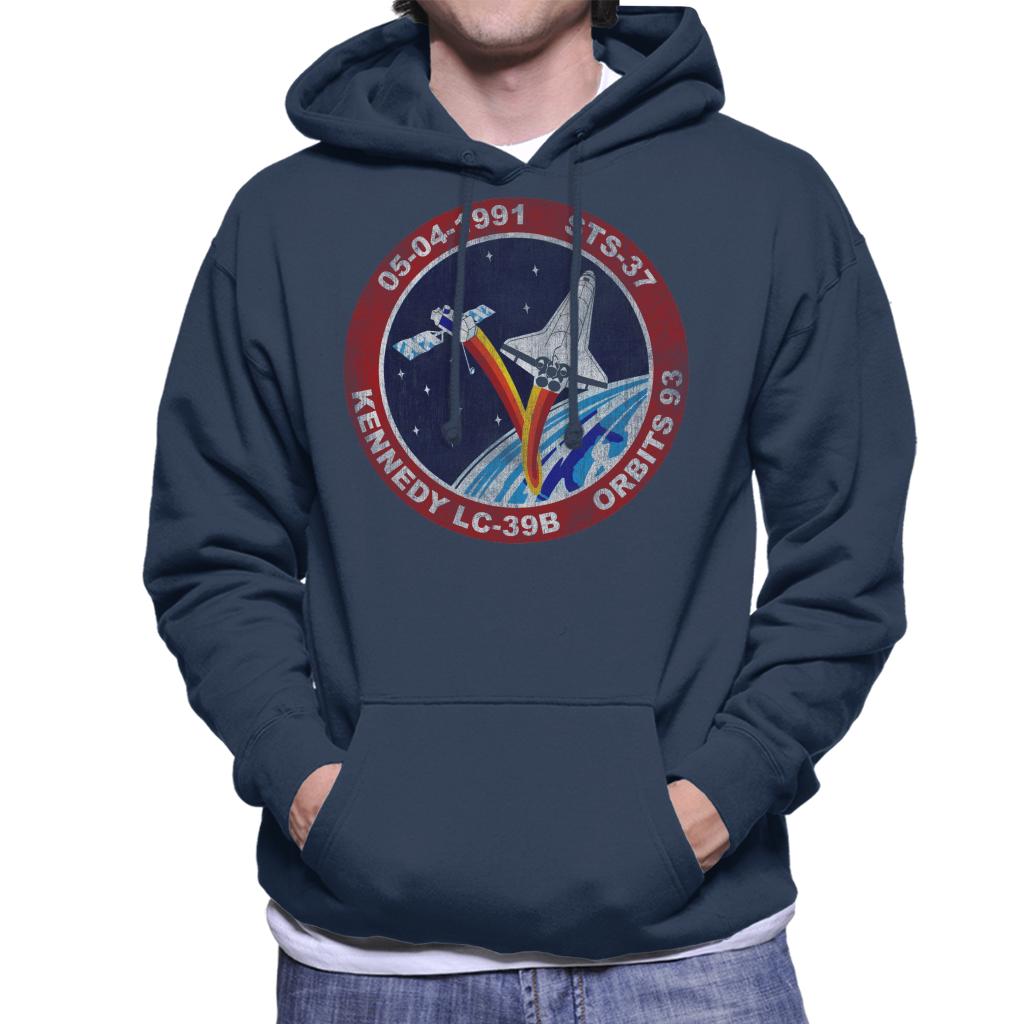 NASA STS 37 Atlantis Mission Badge Distressed Men's Hooded Sweatshirt-ALL + EVERY