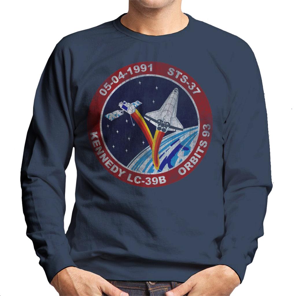 NASA STS 37 Atlantis Mission Badge Distressed Men's Sweatshirt-ALL + EVERY