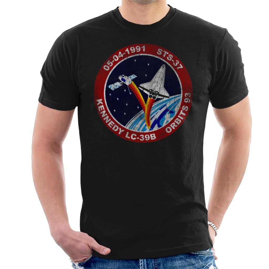 NASA STS 37 Atlantis Mission Badge Distressed Men's T-Shirt-ALL + EVERY