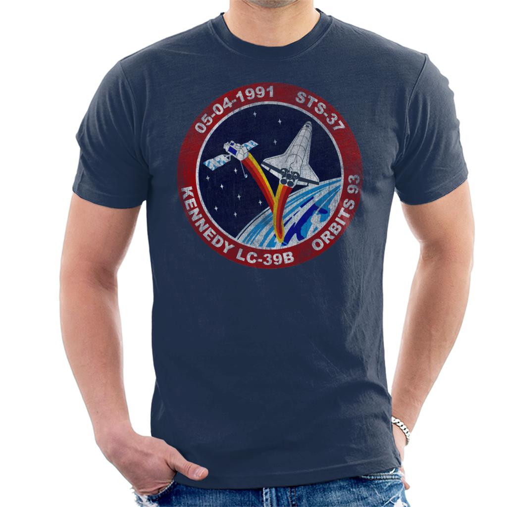 NASA STS 37 Atlantis Mission Badge Distressed Men's T-Shirt-ALL + EVERY