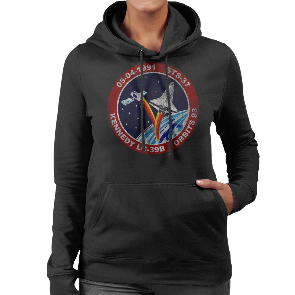 NASA STS 37 Atlantis Mission Badge Distressed Women's Hooded Sweatshirt-ALL + EVERY
