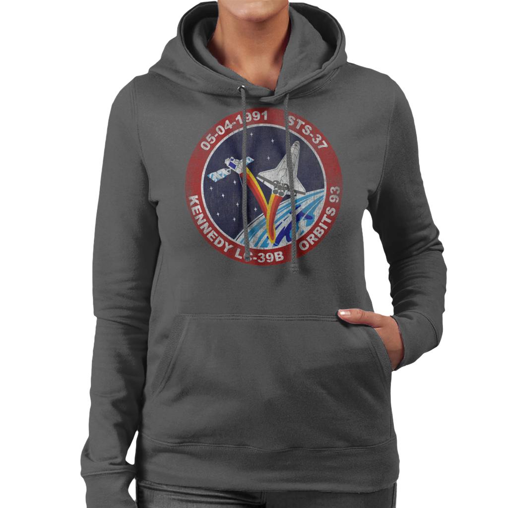 NASA STS 37 Atlantis Mission Badge Distressed Women's Hooded Sweatshirt-ALL + EVERY