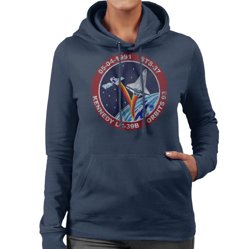 NASA STS 37 Atlantis Mission Badge Distressed Women's Hooded Sweatshirt-ALL + EVERY