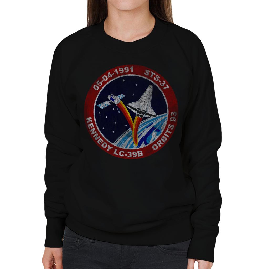 NASA STS 37 Atlantis Mission Badge Distressed Women's Sweatshirt-ALL + EVERY