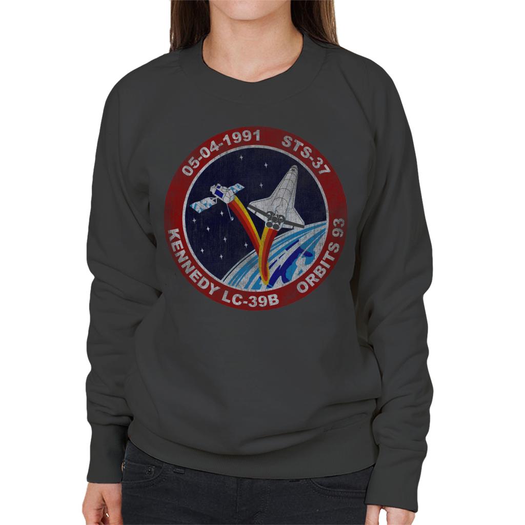 NASA STS 37 Atlantis Mission Badge Distressed Women's Sweatshirt-ALL + EVERY