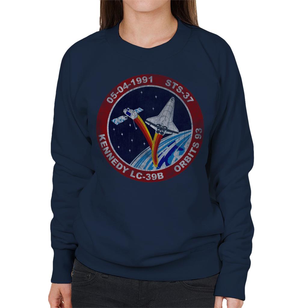 NASA STS 37 Atlantis Mission Badge Distressed Women's Sweatshirt-ALL + EVERY