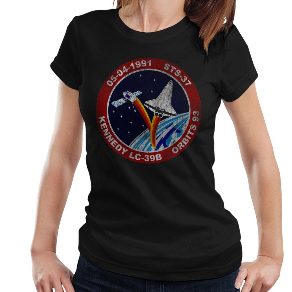 NASA STS 37 Atlantis Mission Badge Distressed Women's T-Shirt-ALL + EVERY