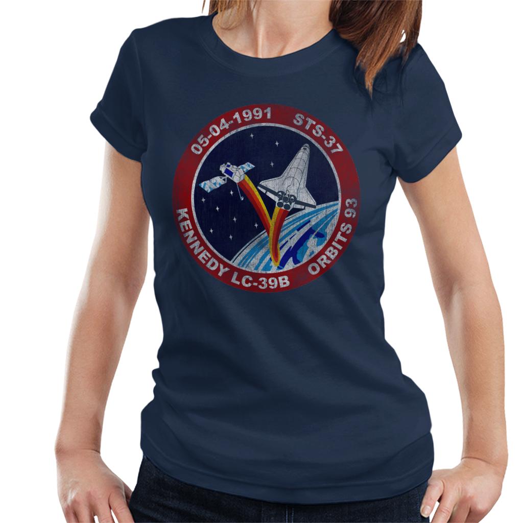 NASA STS 37 Atlantis Mission Badge Distressed Women's T-Shirt-ALL + EVERY