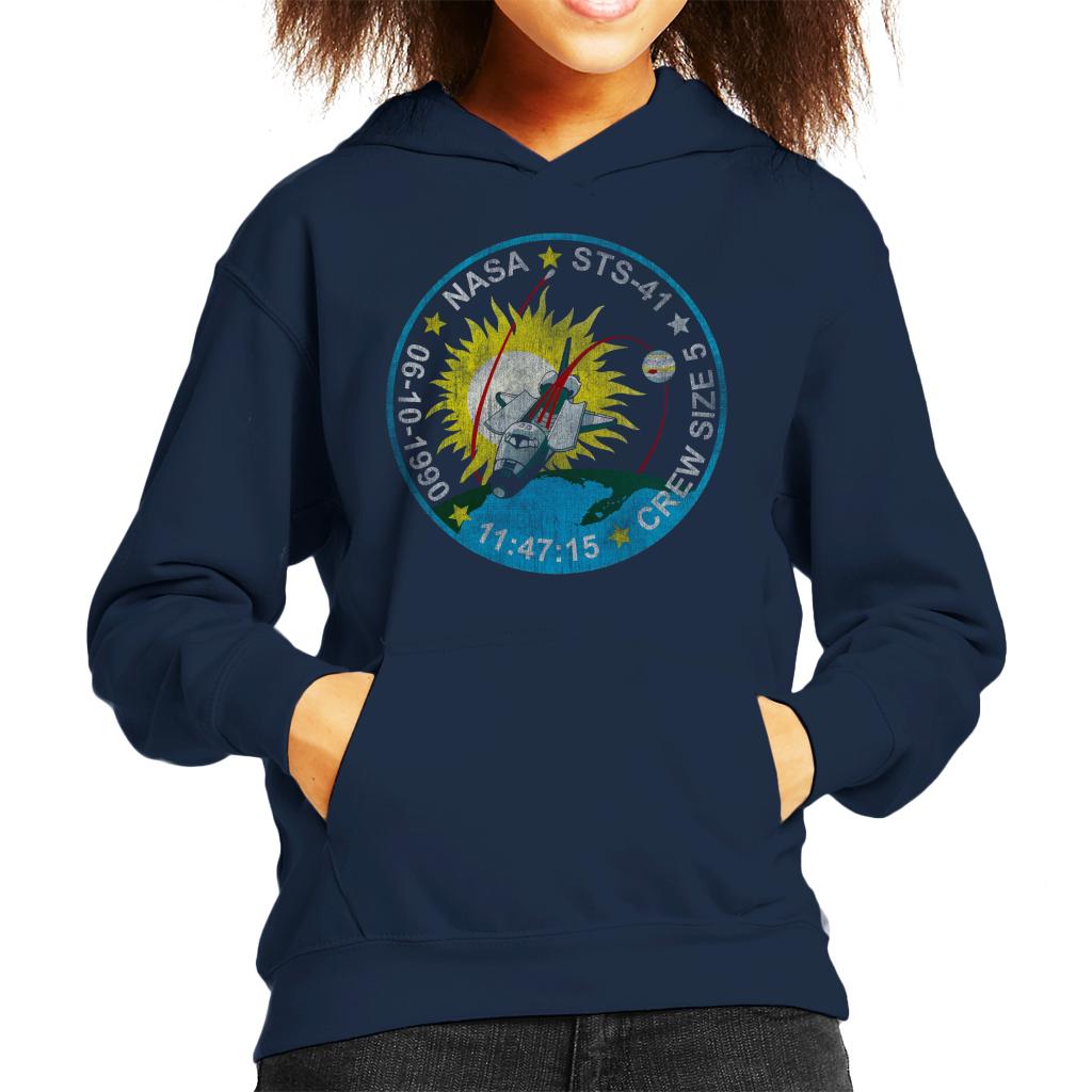 NASA STS 41 Discovery Mission Badge Distressed Kids Hooded Sweatshirt-ALL + EVERY