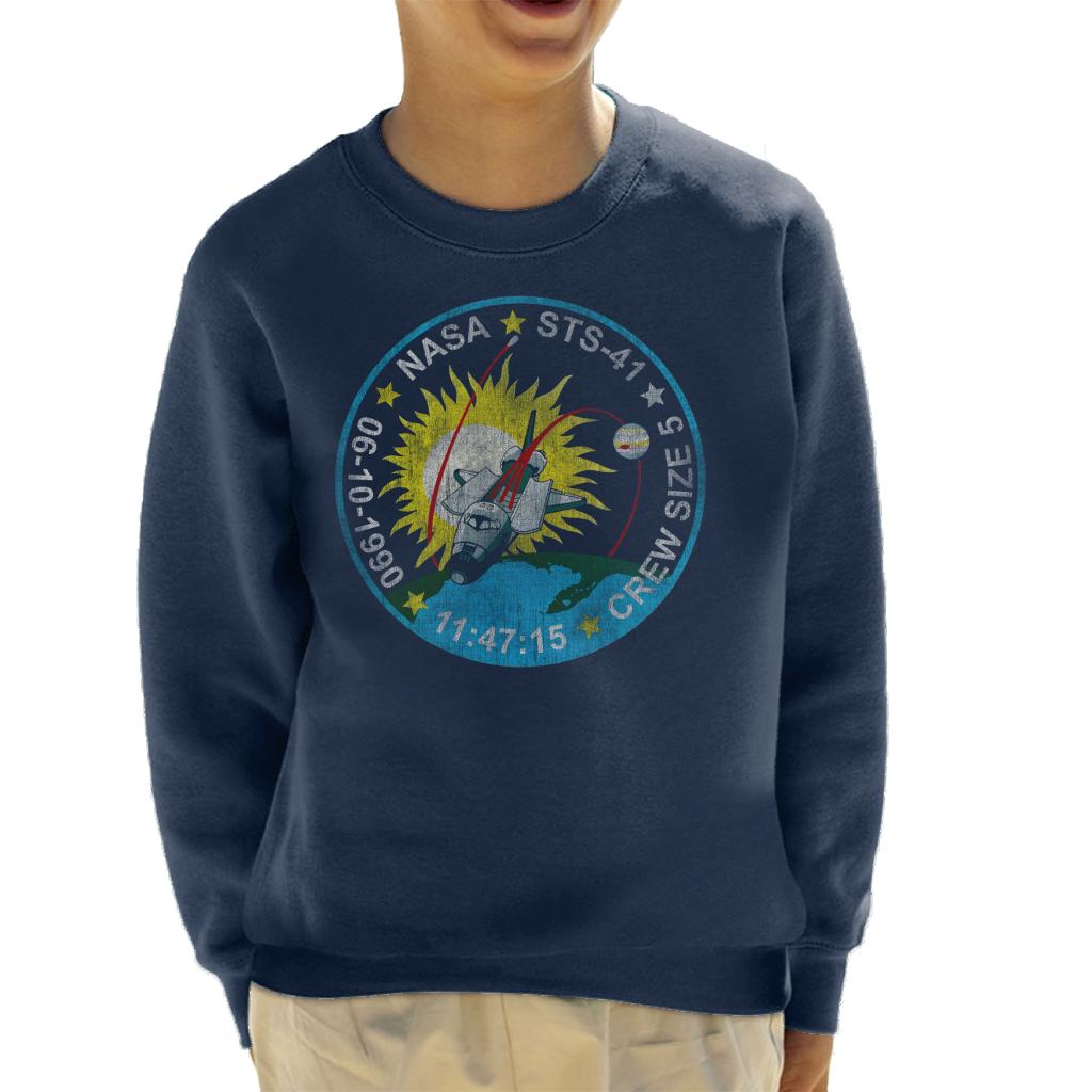 NASA STS 41 Discovery Mission Badge Distressed Kids Sweatshirt-ALL + EVERY