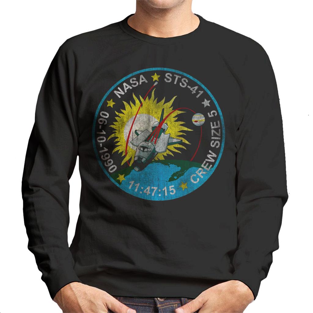 NASA STS 41 Discovery Mission Badge Distressed Men's Sweatshirt-ALL + EVERY