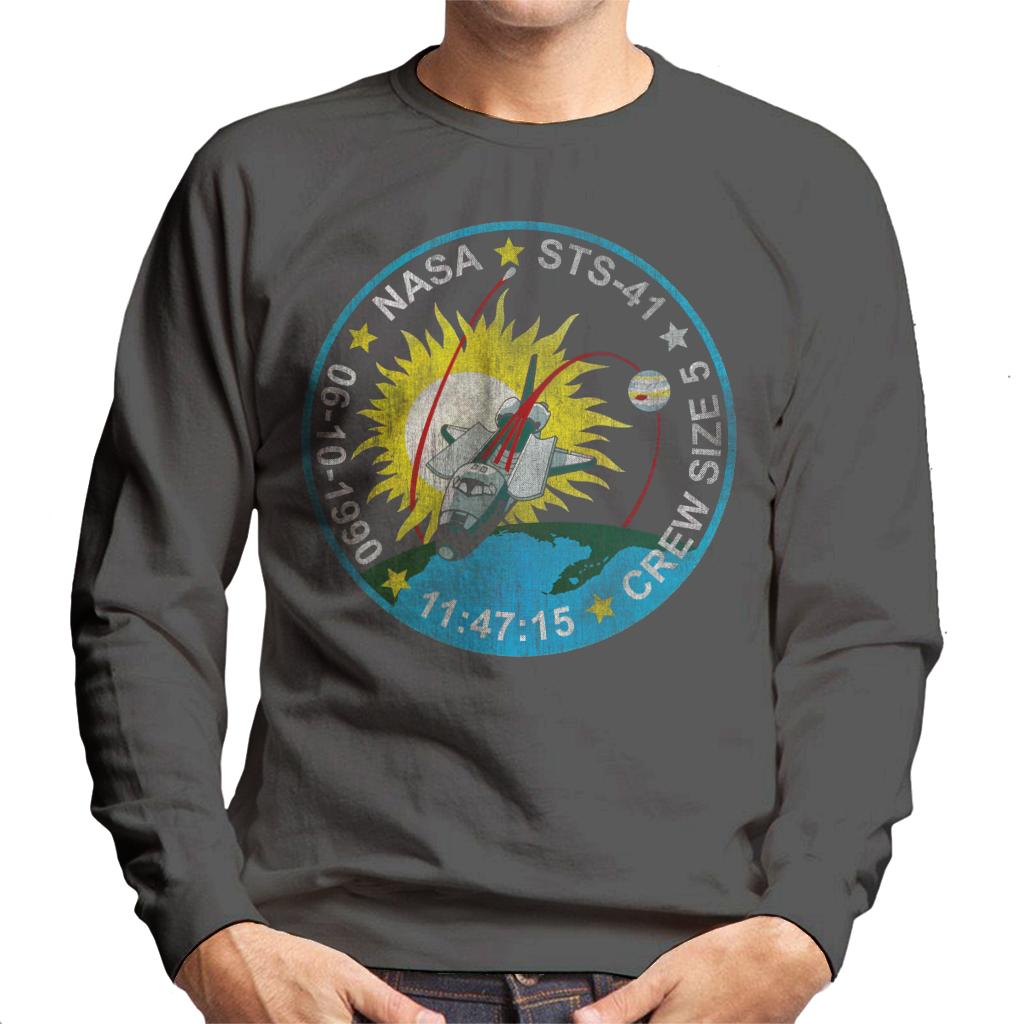 NASA STS 41 Discovery Mission Badge Distressed Men's Sweatshirt-ALL + EVERY