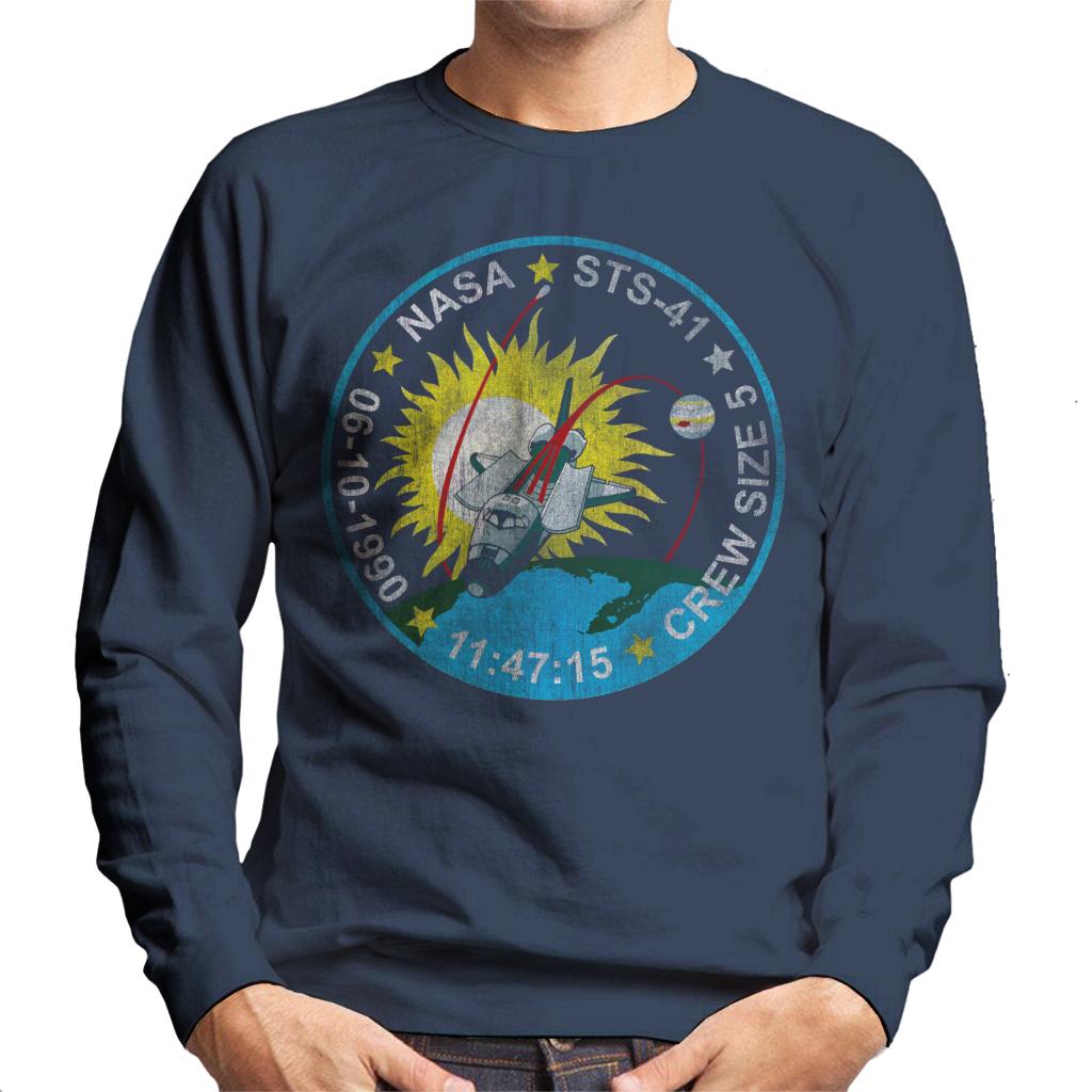 NASA STS 41 Discovery Mission Badge Distressed Men's Sweatshirt-ALL + EVERY