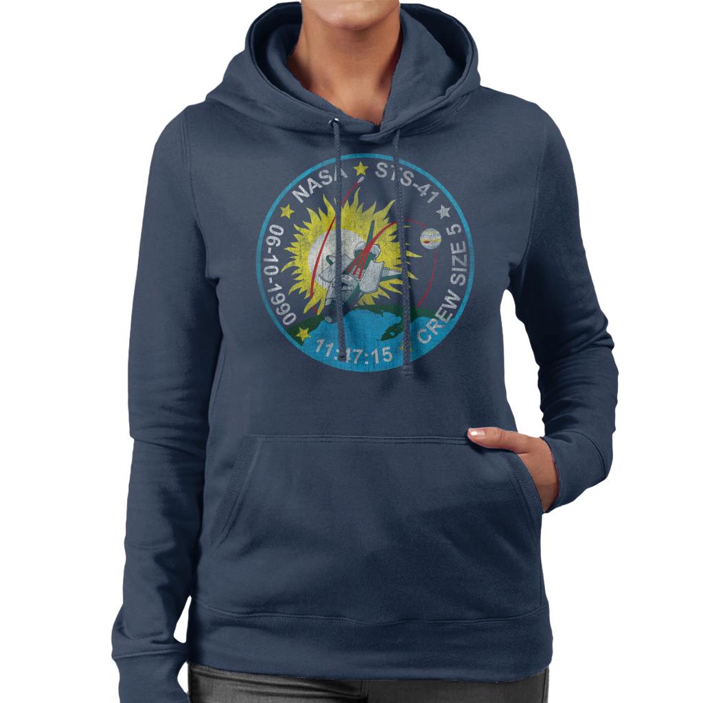 NASA STS 41 Discovery Mission Badge Distressed Women's Hooded Sweatshirt-ALL + EVERY