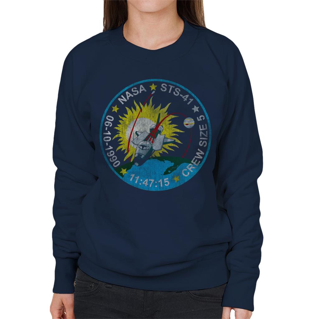 NASA STS 41 Discovery Mission Badge Distressed Women's Sweatshirt-ALL + EVERY
