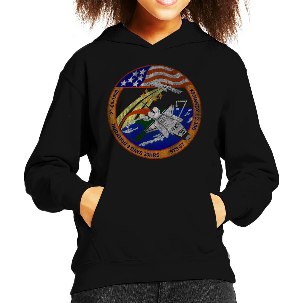 NASA STS 57 Endeavour Mission Badge Distressed Kids Hooded Sweatshirt-ALL + EVERY