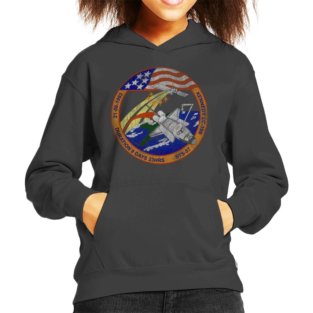 NASA STS 57 Endeavour Mission Badge Distressed Kids Hooded Sweatshirt-ALL + EVERY