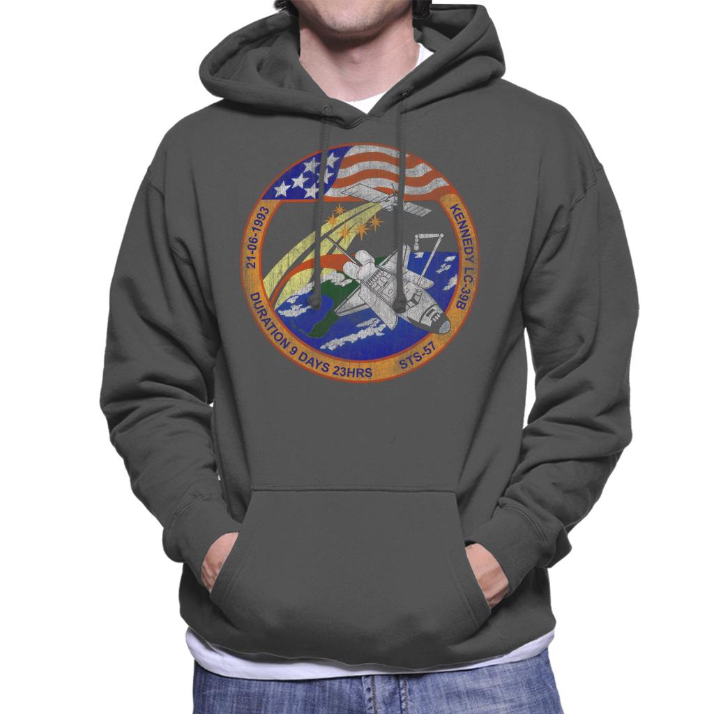 NASA STS 57 Endeavour Mission Badge Distressed Men's Hooded Sweatshirt-ALL + EVERY