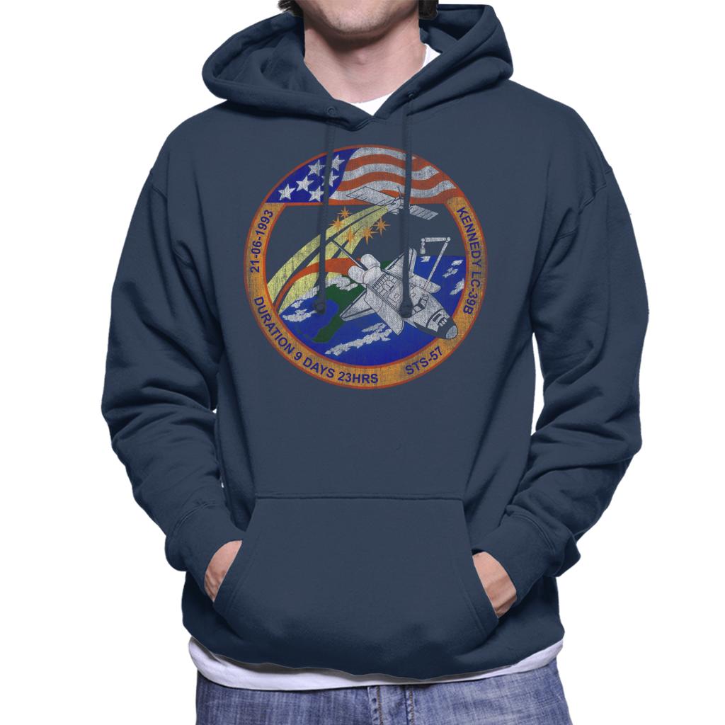 NASA STS 57 Endeavour Mission Badge Distressed Men's Hooded Sweatshirt-ALL + EVERY