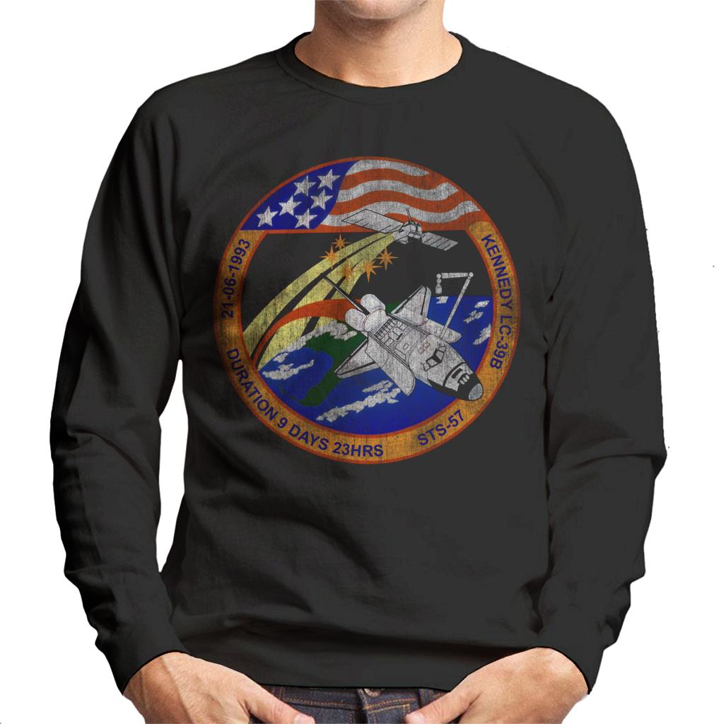 NASA STS 57 Endeavour Mission Badge Distressed Men's Sweatshirt-ALL + EVERY
