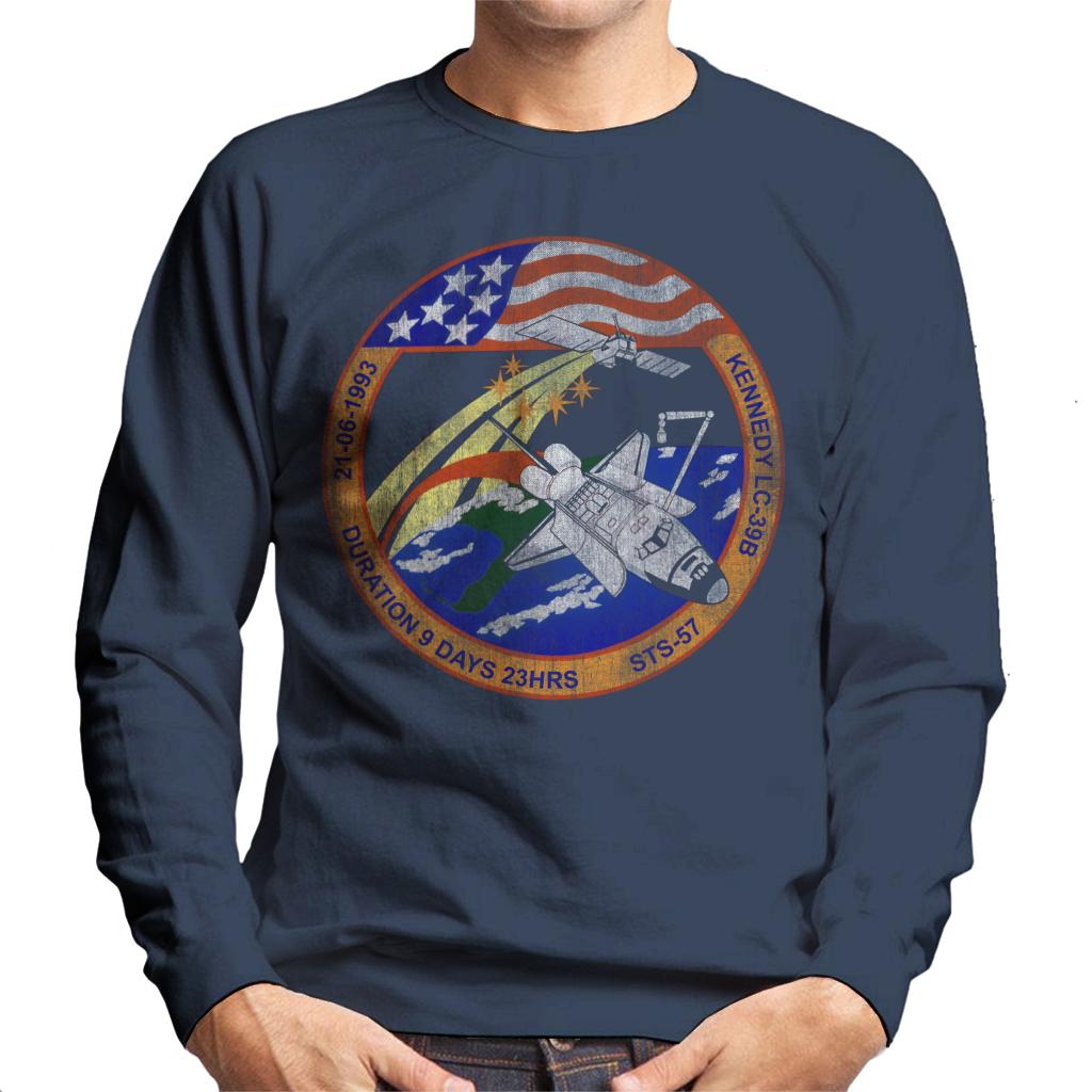NASA STS 57 Endeavour Mission Badge Distressed Men's Sweatshirt-ALL + EVERY