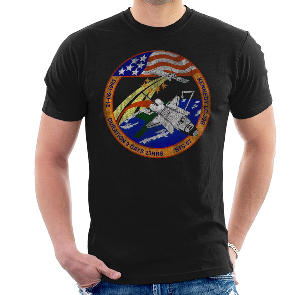 NASA STS 57 Endeavour Mission Badge Distressed Men's T-Shirt-ALL + EVERY