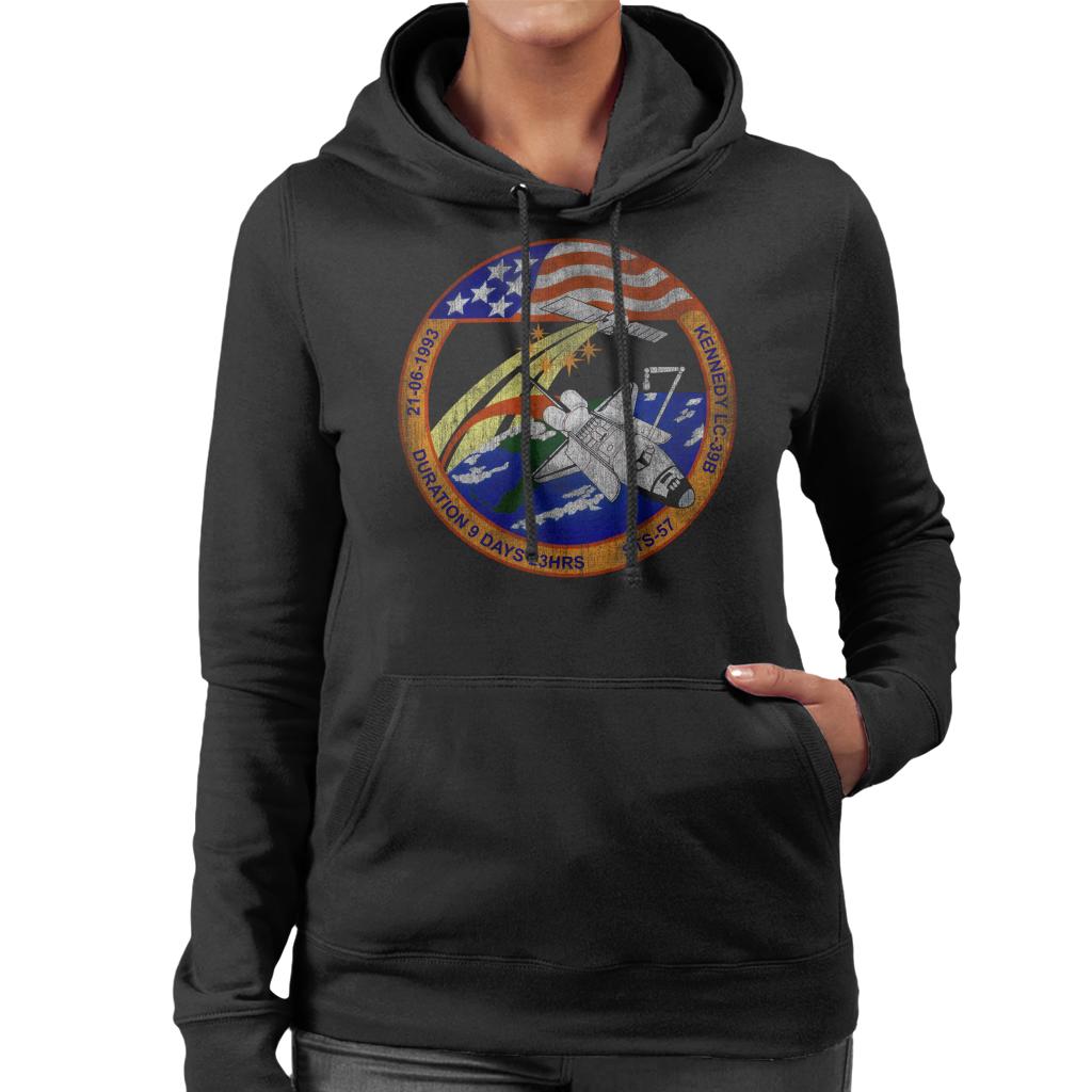 NASA STS 57 Endeavour Mission Badge Distressed Women's Hooded Sweatshirt-ALL + EVERY