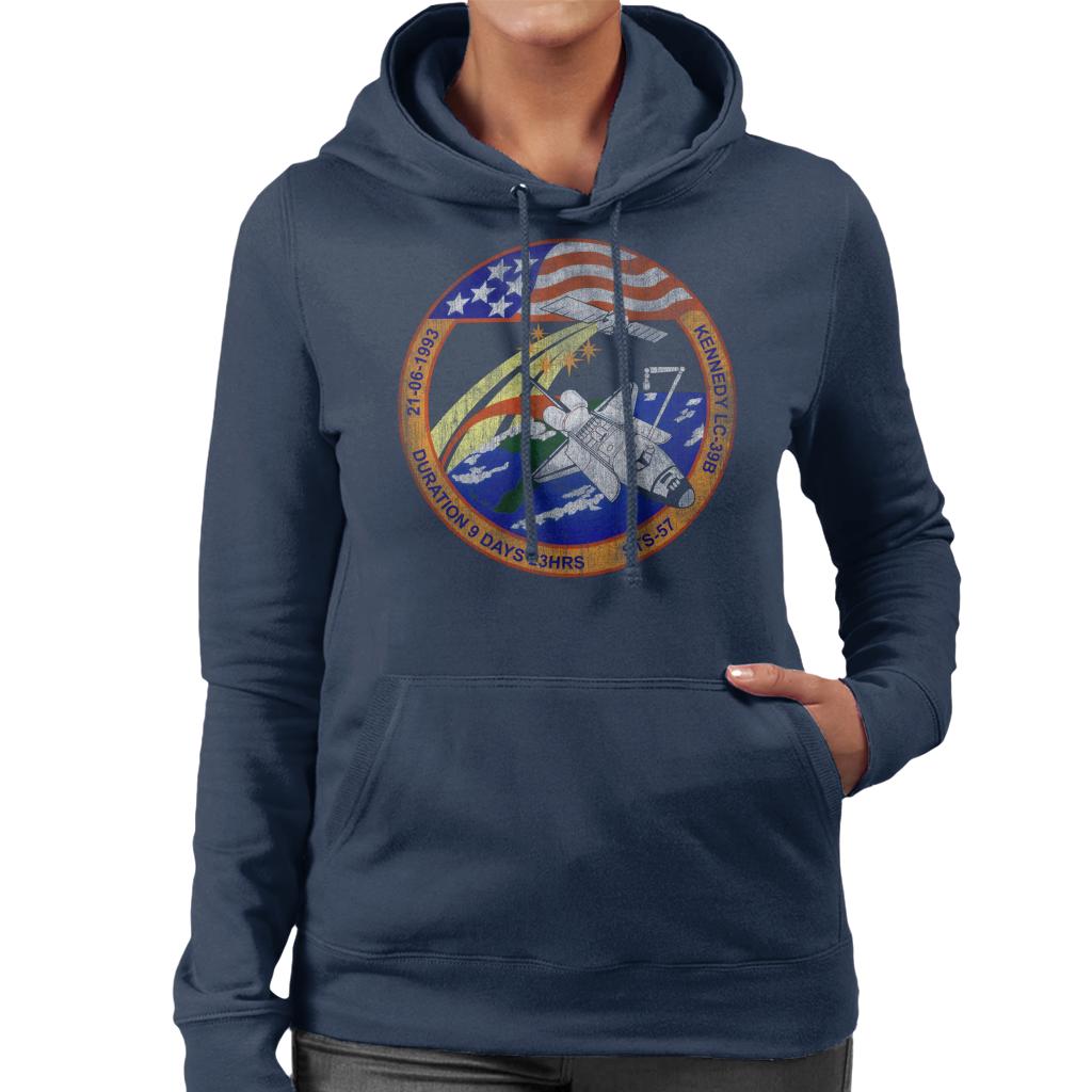 NASA STS 57 Endeavour Mission Badge Distressed Women's Hooded Sweatshirt-ALL + EVERY