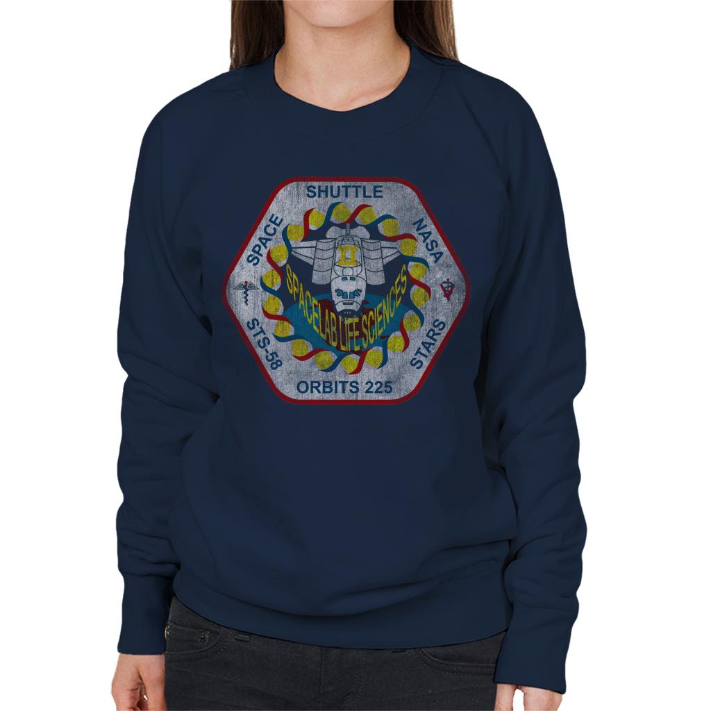 NASA STS 58 Columbia Mission Badge Distressed Women's Sweatshirt-ALL + EVERY