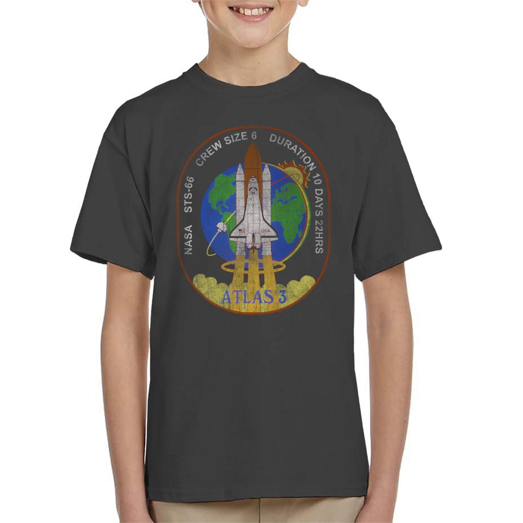 NASA STS 66 Atlantis Mission Badge Distressed Kids T-Shirt-ALL + EVERY