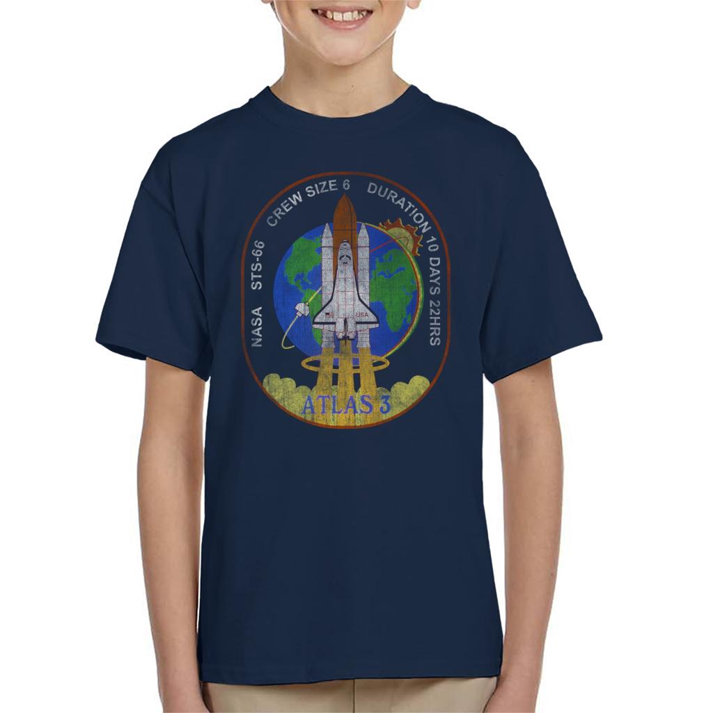 NASA STS 66 Atlantis Mission Badge Distressed Kids T-Shirt-ALL + EVERY