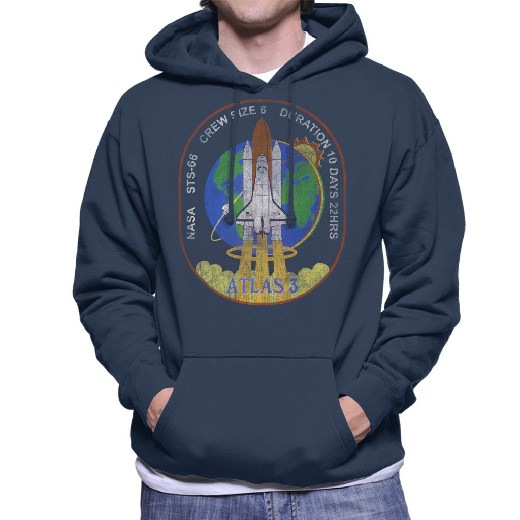 NASA STS 66 Atlantis Mission Badge Distressed Men's Hooded Sweatshirt-ALL + EVERY