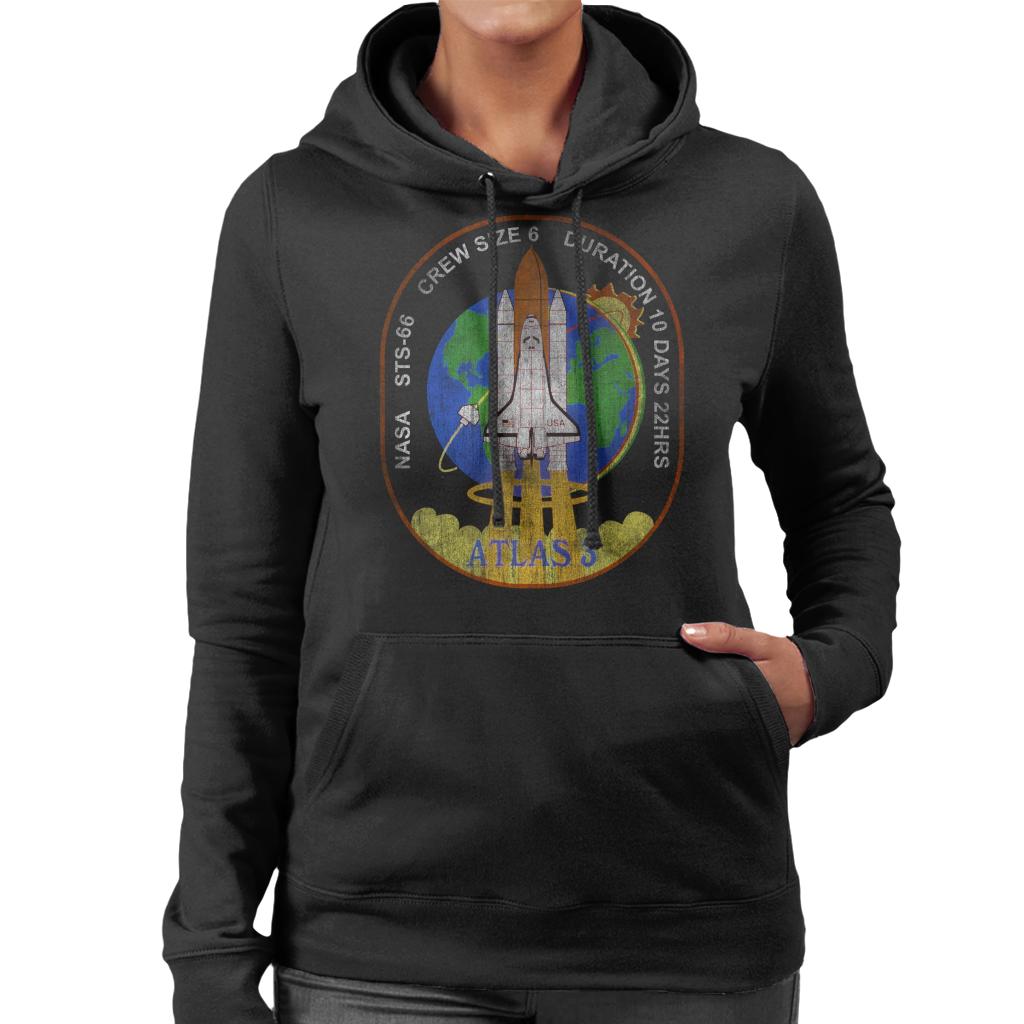 NASA STS 66 Atlantis Mission Badge Distressed Women's Hooded Sweatshirt-ALL + EVERY