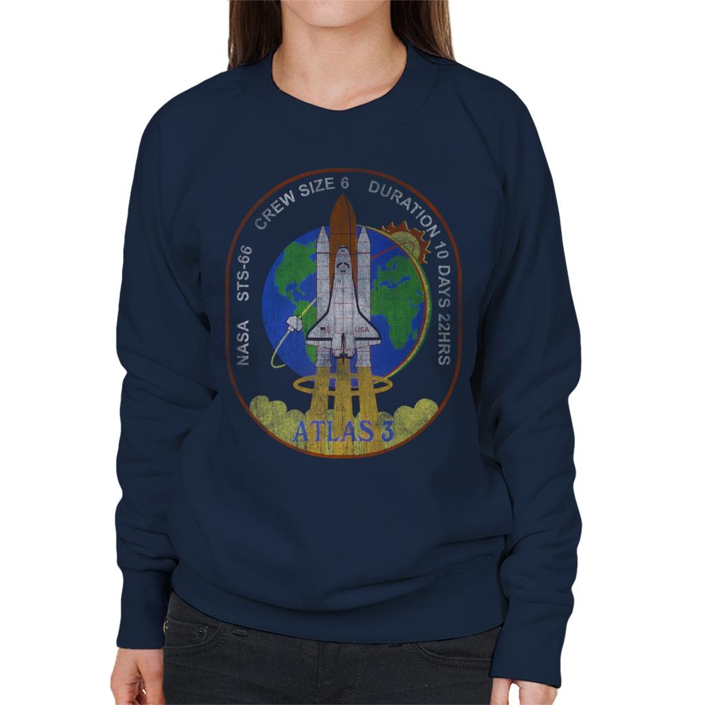 NASA STS 66 Atlantis Mission Badge Distressed Women's Sweatshirt-ALL + EVERY