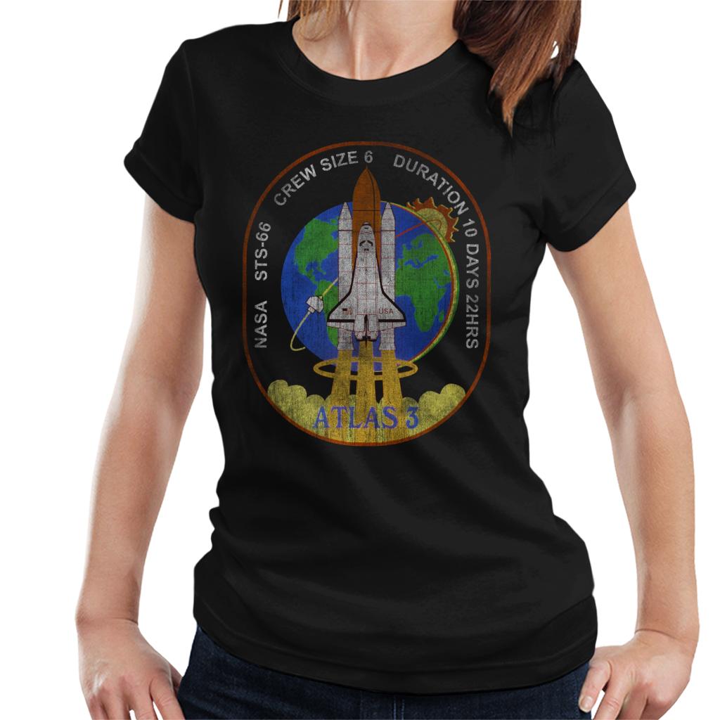 NASA STS 66 Atlantis Mission Badge Distressed Women's T-Shirt-ALL + EVERY