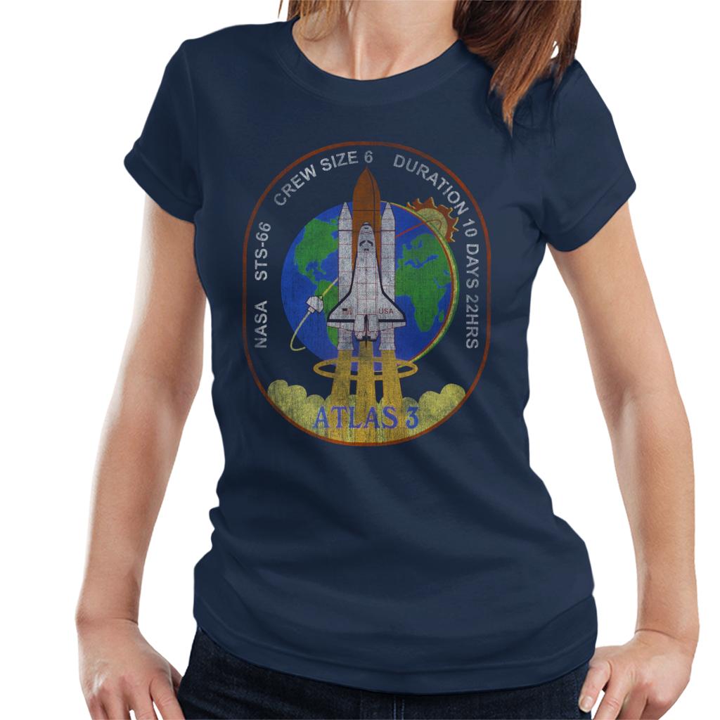 NASA STS 66 Atlantis Mission Badge Distressed Women's T-Shirt-ALL + EVERY