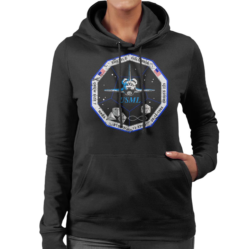 NASA STS 73 Columbia Mission Badge Distressed Women's Hooded Sweatshirt-ALL + EVERY