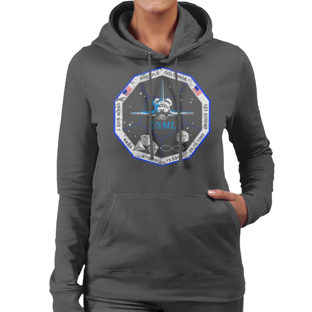 NASA STS 73 Columbia Mission Badge Distressed Women's Hooded Sweatshirt-ALL + EVERY