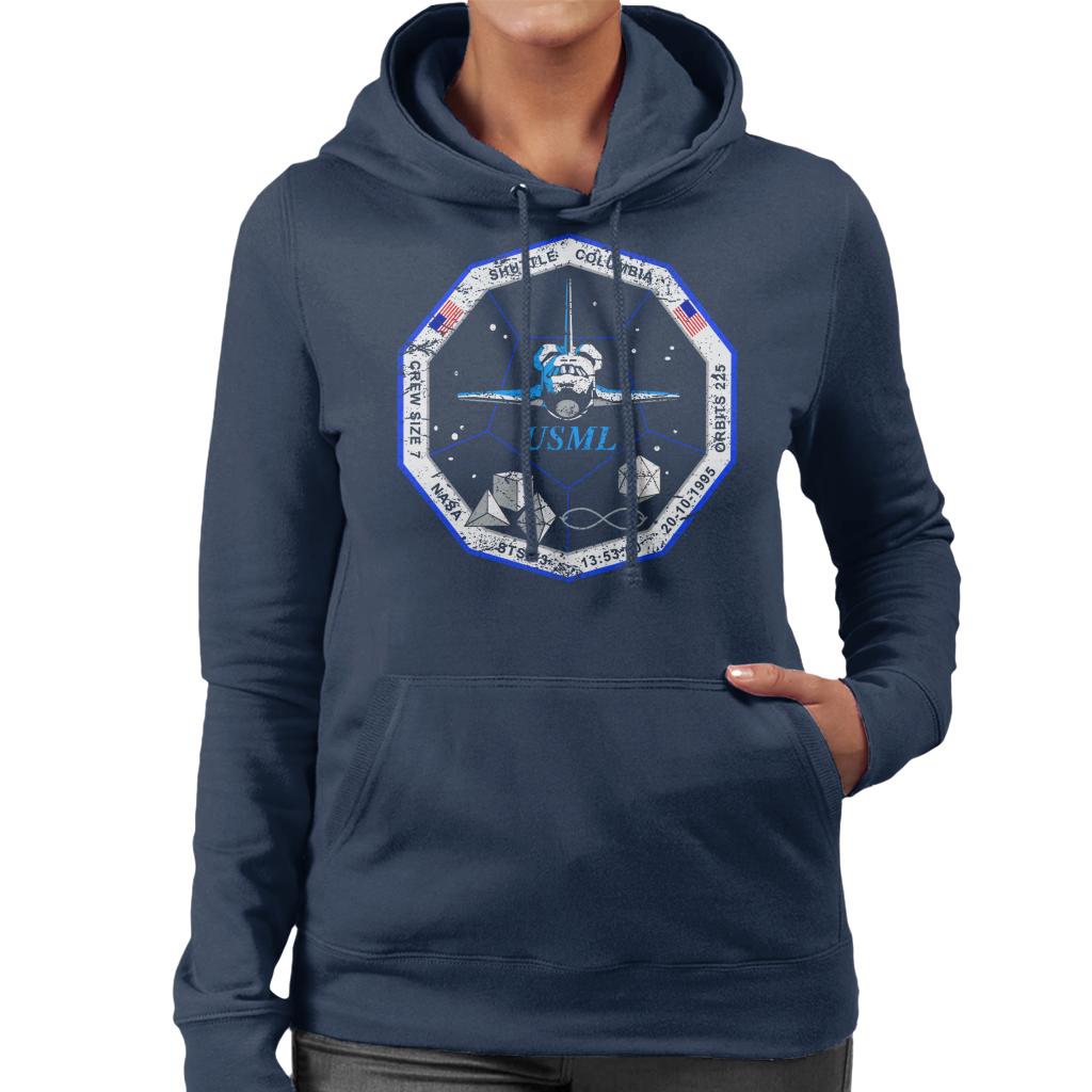 NASA STS 73 Columbia Mission Badge Distressed Women's Hooded Sweatshirt-ALL + EVERY