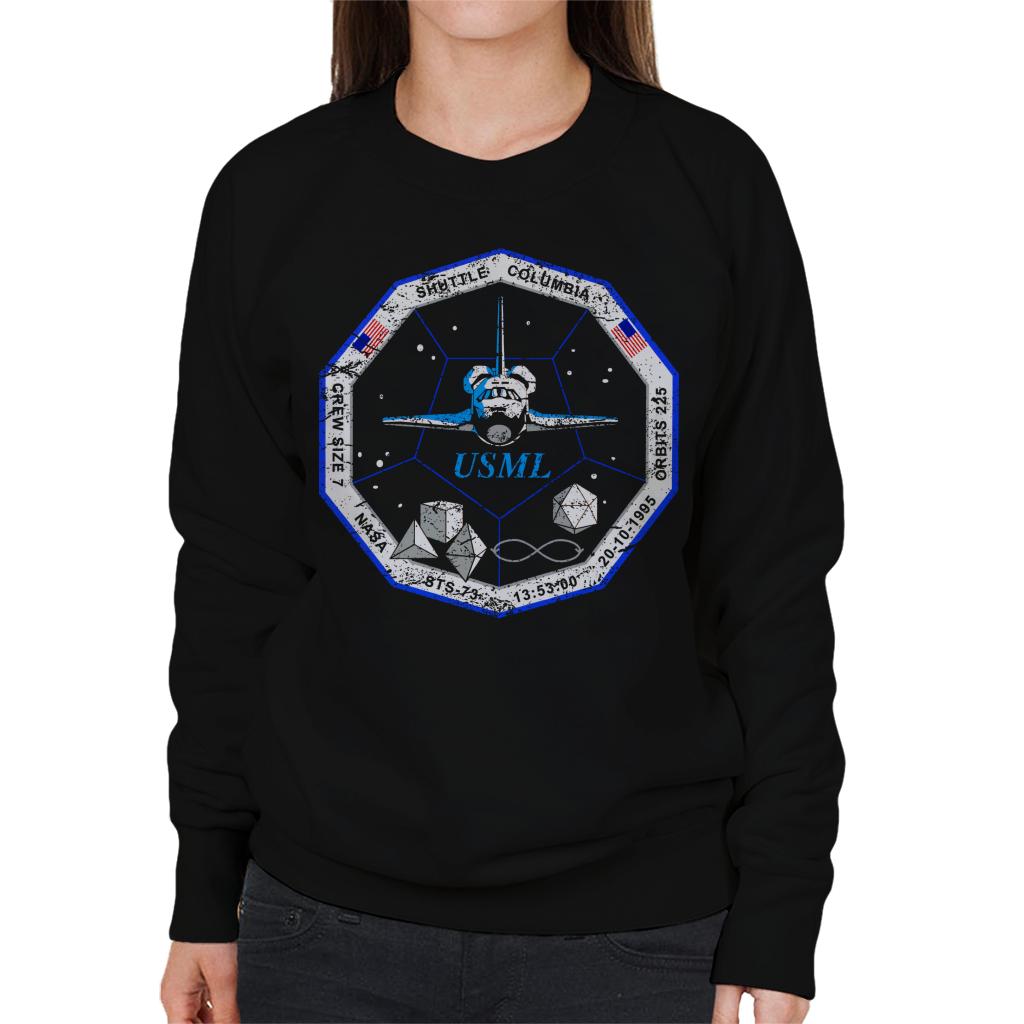 NASA STS 73 Columbia Mission Badge Distressed Women's Sweatshirt-ALL + EVERY