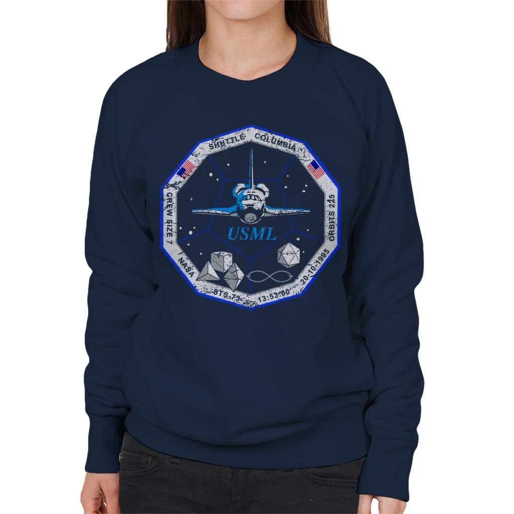 NASA STS 73 Columbia Mission Badge Distressed Women's Sweatshirt-ALL + EVERY