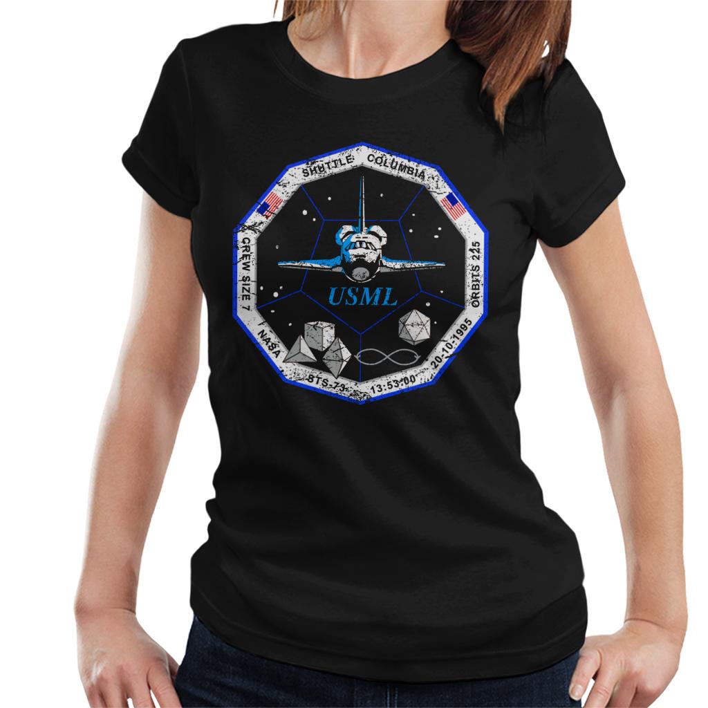 NASA STS 73 Columbia Mission Badge Distressed Women's T-Shirt-ALL + EVERY