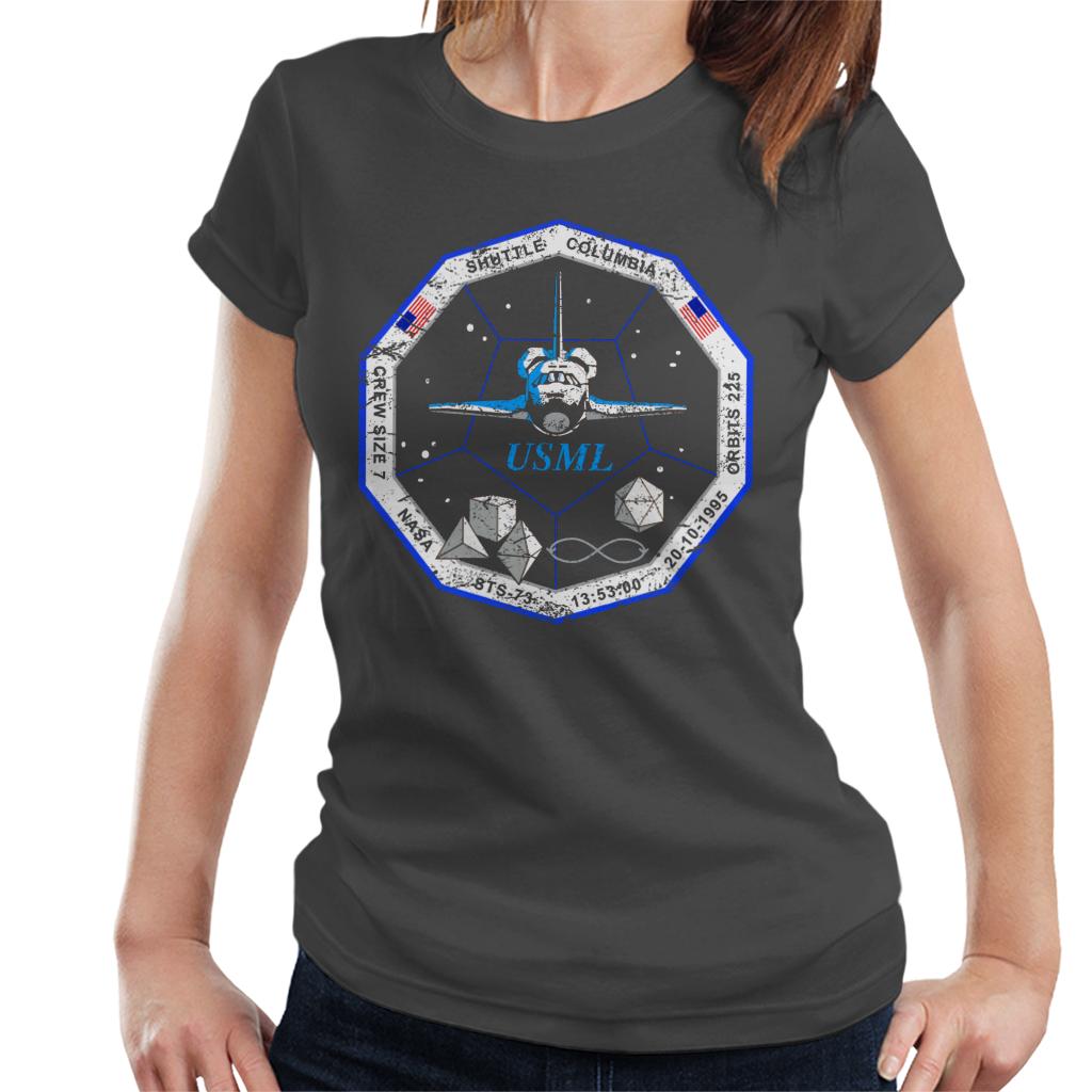 NASA STS 73 Columbia Mission Badge Distressed Women's T-Shirt-ALL + EVERY