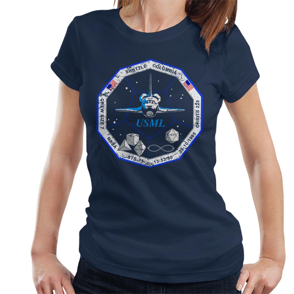 NASA STS 73 Columbia Mission Badge Distressed Women's T-Shirt-ALL + EVERY